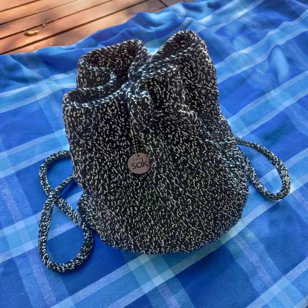 The Sak Crochet Blk & White Backpack w/ Black lining